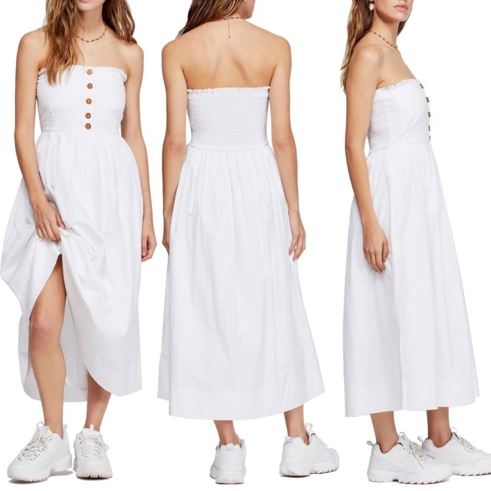 Free People Lilah Strapless Pleated Midi Dress